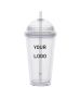 Custom 16oz Plastic Cups Double Walled Clear Tumblers With Lid And Straw