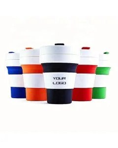 Custom 11oz Silicone Folding Travel Cup with Straws Collapsible Outdoor Portable Cup