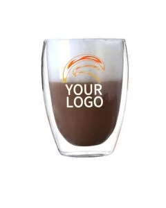 Custom  12oz/350ml Double Wall Glass Coffee Mugs Insulated Glass Cups for Hot Cold Drinks