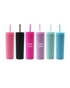 Custom 500ml Plastic Straight Cups Water Cup Matte Juice Tall Tumblers With Lid and Straw