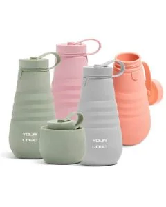 Custom Bicycle Cross-Country Sport Bottle 590ml BPA Free Foldable Silicone Water Bottle with Handgrip