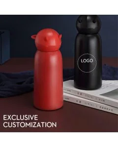 Custom Blank Stainless Steel Water Bottle Food-grade Vacuum Flask with Cute Horns on Lid