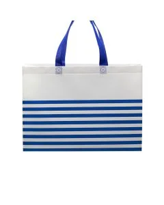 Custom Non-woven Shopping 15W x 13.5H Tote Striped Seaside Shoulder Bag for Grocery Travel Beach