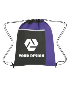 Custom Budget-Friendly Non-Woven Drawstring Pack with Large Front Pocket 17.75"H x 14" W