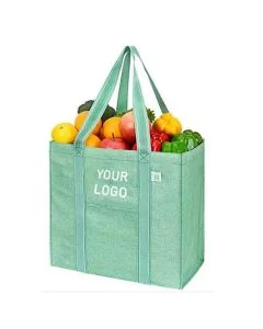 Custom RPET 600D recycled Polyester Tote Bag 15.75"W x 13.78"H Shopping Grocery Bag with a Front Pouch