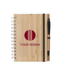 Custom Eco-Friendly Bamboo Notebook and Pen Set - 80 Lined Pages