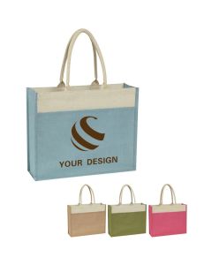 Custom Eco-Friendly Jute Tote Bag with Front Pocket 17" W x 14" H, 16"