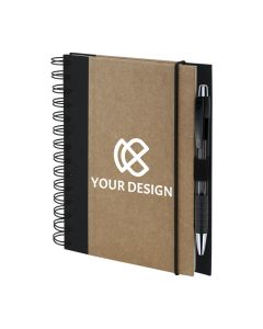 Custom Eco-Friendly Recycled Spiral Notebook with Elastic Band Closure and Pen 