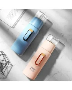 Custom Food grade Borosilicate Glass Water Bottles with Silicone Sleeve and Double Tea Drains