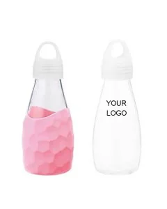 Custom Glass Sport Bottle Portable 500ml Transparent Reusable Belly Shaped Bottle with Handle Sleeve