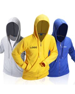 Custom Logo Drawstring Hooded Zippered Jacket Trendy Long Sleeve Unisex Sweatshirt