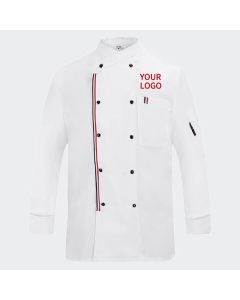 Custom Long Sleeve Chef Coat with Double-breasted Kitchen Coat Stripe Edge Chef Jacket