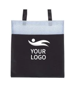 Custom Non-woven 15.5W x 14.75H Shopping Totes Reusable Merchandise Gift Bag Grocery Bags in Color Blocking
