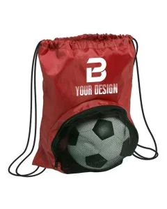 Custom Nylon Drawstring Backpack with Zippered Front Pocket 17.5"H x 14" W