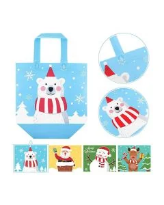 Custom Promotional Non-woven 13.2"W x 10.6"H Christmas Gift Wrapping Bags Shopping Tote Xmas Bag for Presents Cookies Candies