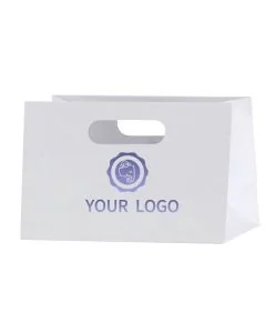 Custom Retail Gift Bags 10W x 6H Boutique Die Cut Laminated Paper Packing Lunch Bag 