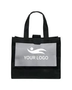 Custom Reusable 20W x 17H Mesh Panel Tote Shopping Bag Grocery Bags