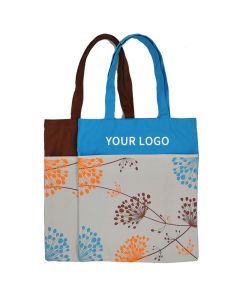 Custom Reusable Organic 11.81"W x 13.78"H Cotton Shopping Bag Grocery Tote with Blocking Color