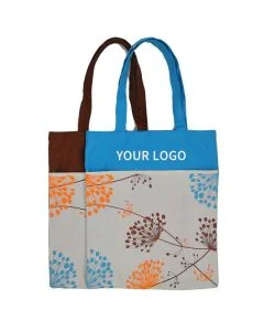 Custom Reusable Organic 11.81"W x 13.78"H Cotton Shopping Bag Grocery Tote with Blocking Color