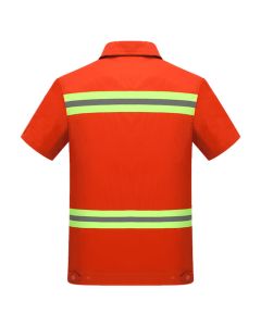 Custom Short Sleeve Orange Workwear Labour Suit with Green Reflect Strips - Design Online