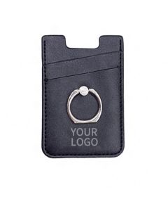 Custom PU Leather Cell Phone Card Holder with Ring Stand Stick on Wallet Cardholder