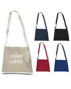 Custom Trendy Reusable 13.39"W x 15.75"H Canvas Sling Shoulder Bag Open Grocery Shopping Bag with Single Long Handle