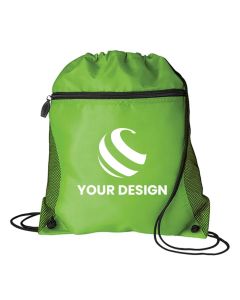 Custom Versatile Mesh Pocket Durable Polyester Drawstring Bag 16.5"H x 14" W