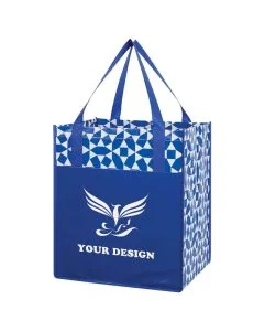 Custom Water-Resistant Non-Woven Geometric Shopping Tote Bag 13" W x 15" H