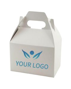 Custom White Gloss Gable Boxes 8W x 5.25H Paper Packing Box Bag for Cake Lunch Pastry Wedding Birthday Party