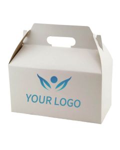 Custom White Gloss Gable Boxes 9.5W x 5H Paper Packing Box Bag for Cake Lunch Pastry Wedding Birthday Party
