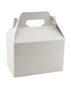 Custom White Gloss Gable Boxes 8W x 5.25H Paper Packing Box Bag for Cake Lunch Pastry Wedding Birthday Party