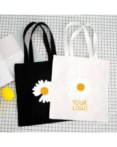 Custom Wholesale Stylish 15"W x 16.5"H Cotton Bag Daisy Pattern Reusable Grocery Tote