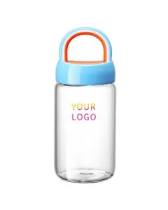 Custom BPA-free 350ML Leakproof Drinking Bottle Borosilicate Glass Water Bottle with Colorful Handle