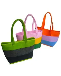Custom Reusable Felt Tote Bag 14.96"H x 17.72"W with Triple Color Striped Shopping Bags Handbag