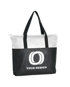 Customizable Water-Resistant Non-Woven Two Tone Zippered Tote Bag 15" H x 18" W 