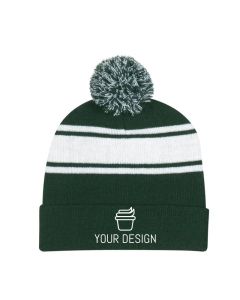 Customizable Winter Hat Two-Tone Knit Pom Beanie with Cuff 