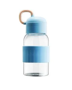 Custom BPA-free 360ml Leakproof Borosilicate Glass Water Bottle with Silicone Sleeve and Carrying Handle
