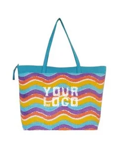 Custom Colorful Waves Fashion Handbag 15.75"W x 11.81"H Zippered Grocery Shopping Tote Bag