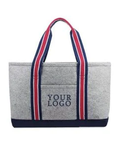 Custom Felt Boat Tote 23" W x 14" H Fashion Grocery Shopping Bag with Striped Handles