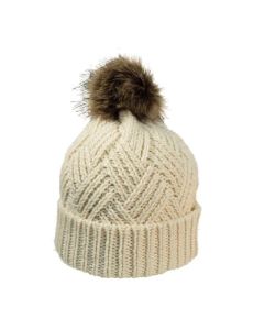 Customized Stylish Cross Hatch Winter Beanies with Faux Fur Pom
