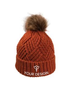 Customized Stylish Cross Hatch Winter Beanies with Faux Fur Pom