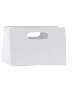 Custom Retail Gift Bags 10W x 6H Boutique Die Cut Laminated Paper Packing Lunch Bag 