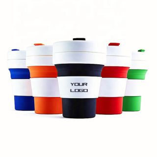Custom 11oz Silicone Folding Travel Cup with Straws Collapsible Outdoor Portable Cup