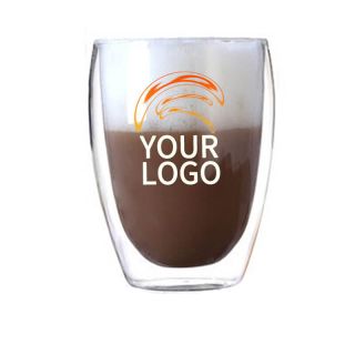 Custom  12oz/350ml Double Wall Glass Coffee Mugs Insulated Glass Cups for Hot Cold Drinks