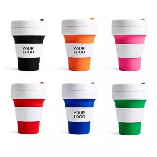 Custom 15oz Collapsible Tumbler with Straws Outdoor Portable Cups Silicone Folding Promotional Travel Cup