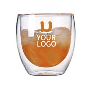 Custom  8oz/250ml Double Wall Glass Coffee Mugs Glass Cups for Hot Cold Beverages