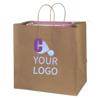 Custom Brown Kraft Retail Bags Shopping Tote DIY Gift Bag with Handles 