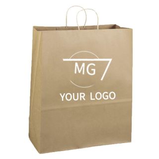 Custom Brown Recycled Paper Gift Bags Retail Shopping Tote Take out Bag  