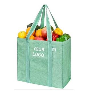 Custom RPET 600D recycled Polyester Tote Bag 15.75"W x 13.78"H Shopping Grocery Bag with a Front Pouch