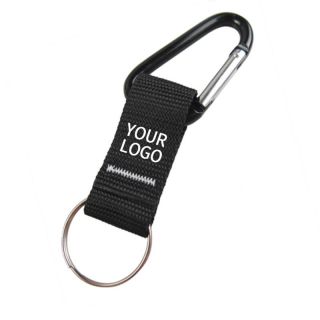 Custom Carabiner Short Lanyard Keychain with Polyester Strap and Split Key Ring